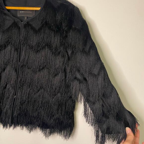 BCBG Max Azria Jaxon Cropped Black Fringe Jacket Medium Party Dressy - Picture 3 of 13